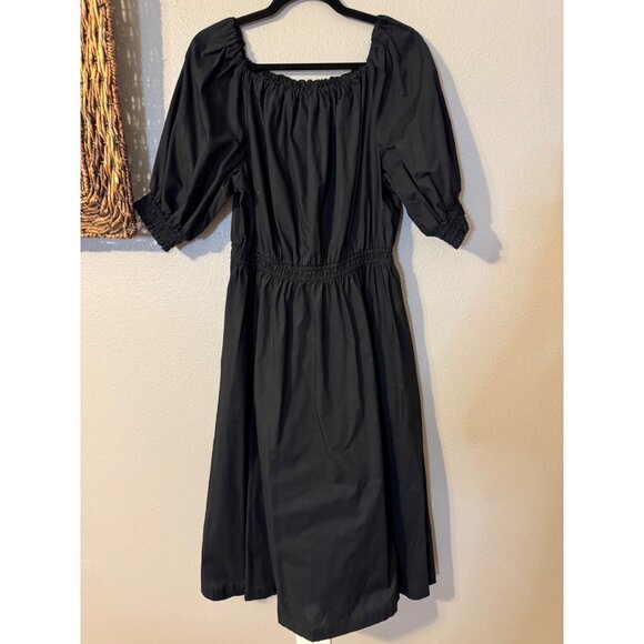 Gap Midi Dress M Medium Black Puff Sleeve Pockets Cotton Poplin A Line Washable - Picture 11 of 11